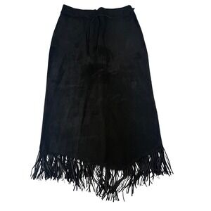 Zebra Leather Canada Black‎ Suede Leather Fringe Skirt Womens 10 Western Vintage